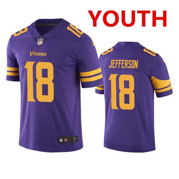 Youth Minnesota Vikings #18 Justin Jefferson Purple Color Rush Limited Stitched Jersey->youth nfl jersey->Youth Jersey